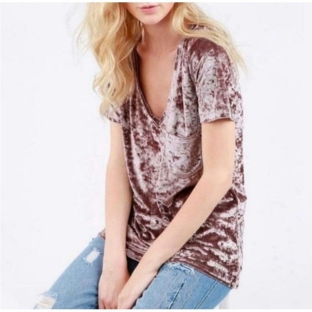 Spring + Mercer Rose Smoke Pink Velvet Legging Tee Hi-Low Vneck Top Size Small